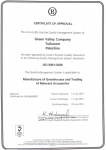 Company has obtained a certificate of ISO 9001-2008